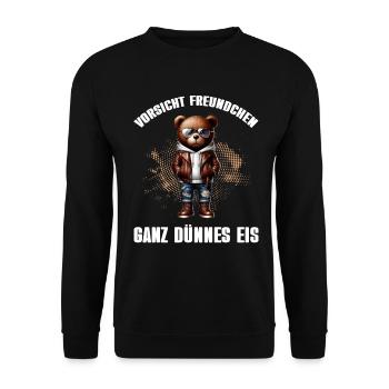 Very Thin Ice Cream Friend Funny Teddy Bear - Unisex Sweatshirt - black - Front - Alina (178cm) & Michal (187cm)