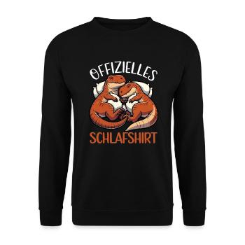 Offizielles Schlafshirt Lustiger Dinosaurier - Unisex Pullover - Schwarz - Vorne - Alina (178cm) & Michal (187cm)