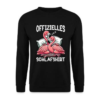 Offizielles Schlafshirt Lustiger Flamingo - Unisex Pullover - Schwarz - Vorne - Alina (178cm) & Michal (187cm)