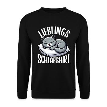 Katze Offizielles Schlafshirt Lustige Katze - Unisex Pullover - Schwarz - Vorne - Alina (178cm) & Michal (187cm)