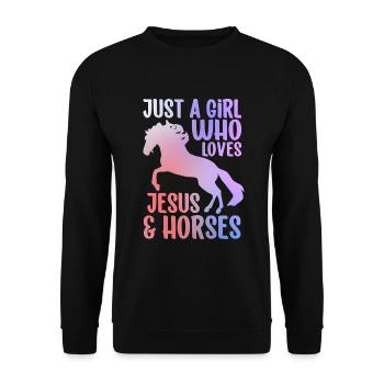 Jesus and Horses Riding Riding - Unisex Sweatshirt - black - Front - Alina (178cm) & Michal (187cm)