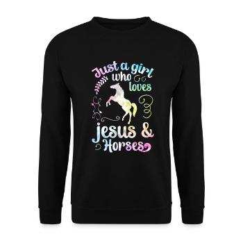 Jesus and Horses Riding Riding - Unisex Sweatshirt - black - Front - Alina (178cm) & Michal (187cm)