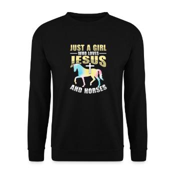 Jesus and Horses Riding Riding - Unisex Sweatshirt - black - Front - Alina (178cm) & Michal (187cm)