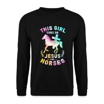 Jesus and Horses Riding Riding - Unisex Sweatshirt - black - Front - Alina (178cm) & Michal (187cm)