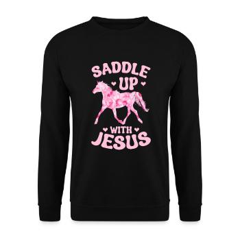 Jesus and Horses Riding Riding - Unisex Sweatshirt - black - Front - Alina (178cm) & Michal (187cm)
