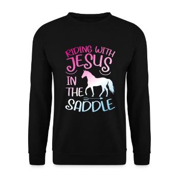 Jesus and Horses Riding Riding - Unisex Sweatshirt - black - Front - Alina (178cm) & Michal (187cm)