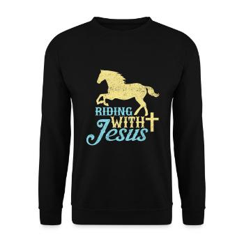 Jesus and Horses Riding Riding - Unisex Sweatshirt - black - Front - Alina (178cm) & Michal (187cm)