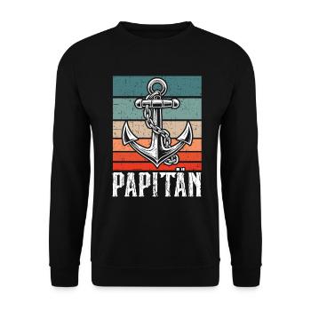 Papitän Lustiges Wortspiel Kapitän Papa Anker - Unisex Pullover - Schwarz - Vorne - Alina (178cm) & Michal (187cm)