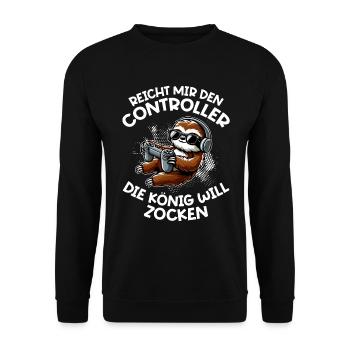 Elle me tend la manette, la reine veut jouer - Sweat-shirt Unisexe - noir - Devant - Alina (178cm) & Michal (187cm)