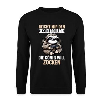 Elle me tend la manette, la reine veut jouer - Sweat-shirt Unisexe - noir - Devant - Alina (178cm) & Michal (187cm)