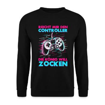 Hands me the controller, the queen wants to play - Unisex Sweatshirt - black - Front - Alina (178cm) & Michal (187cm)