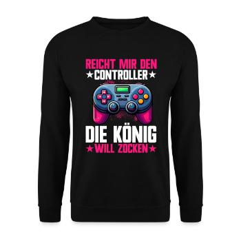 Hands me the controller, the queen wants to play - Unisex Sweatshirt - black - Front - Alina (178cm) & Michal (187cm)