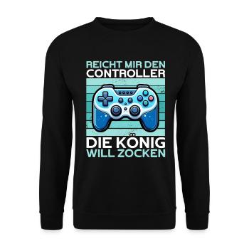 Hands me the controller, the queen wants to play - Unisex Sweatshirt - black - Front - Alina (178cm) & Michal (187cm)