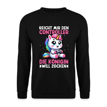 Hands me the controller, the queen wants to play - Unisex Sweatshirt - black - Front - Alina (178cm) & Michal (187cm)