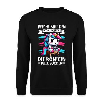Hands me the controller, the queen wants to play - Unisex Sweatshirt - black - Front - Alina (178cm) & Michal (187cm)