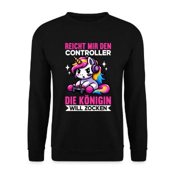 Elle me tend la manette, la reine veut jouer - Sweat-shirt Unisexe - noir - Devant - Alina (178cm) & Michal (187cm)