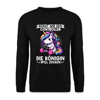 Hands me the controller, the queen wants to play - Unisex Sweatshirt - black - Front - Alina (178cm) & Michal (187cm)