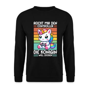Hands me the controller, the queen wants to play - Unisex Sweatshirt - black - Front - Alina (178cm) & Michal (187cm)