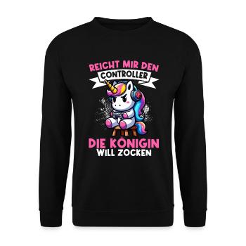 Elle me tend la manette, la reine veut jouer - Sweat-shirt Unisexe - noir - Devant - Alina (178cm) & Michal (187cm)