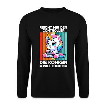 Hands me the controller, the queen wants to play - Unisex Sweatshirt - black - Front - Alina (178cm) & Michal (187cm)