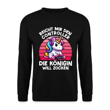 Hands me the controller, the queen wants to play - Unisex Sweatshirt - black - Front - Alina (178cm) & Michal (187cm)