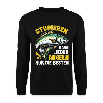 Angler Angelrute Witziges Fischer Hobbyfischer - Unisex Pullover - Schwarz - Vorne - Alina (178cm) & Michal (187cm)