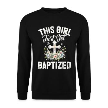 Taufe Getaufte Christliche Jesusgott -Bibel - Unisex Pullover - Schwarz - Vorne - Alina (178cm) & Michal (187cm)