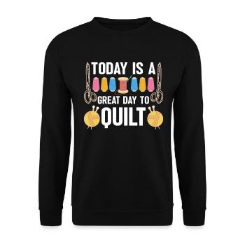 Quilt Knitting Crochet Sewing Machine Fabric - Unisex Sweatshirt - black - Front - Alina (178cm) & Michal (187cm)
