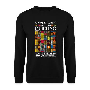 Quilt Knitting Crochet Sewing Machine Fabric - Unisex Sweatshirt - black - Front - Alina (178cm) & Michal (187cm)