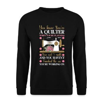 Quilt Knitting Crochet Sewing Machine Fabric - Unisex Sweatshirt - black - Front - Alina (178cm) & Michal (187cm)