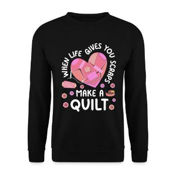 Quilt Knitting Crochet Sewing Machine Fabric - Unisex Sweatshirt - black - Front - Alina (178cm) & Michal (187cm)