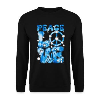 Groovy Tie Dye Friedens Liebeszeichen Retro Hippie - Unisex Pullover - Schwarz - Vorne - Alina (178cm) & Michal (187cm)