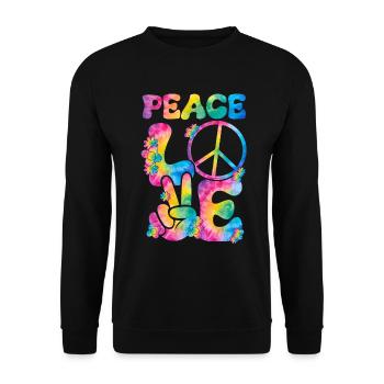Groovy Tie Dye Friedens Liebeszeichen Retro Hippie - Unisex Pullover - Schwarz - Vorne - Alina (178cm) & Michal (187cm)