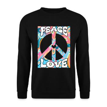 Groovy Tie Dye Friedens Liebeszeichen Retro Hippie - Unisex Pullover - Schwarz - Vorne - Alina (178cm) & Michal (187cm)