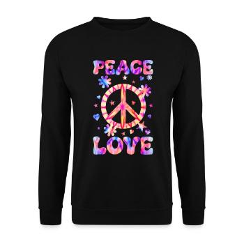 Groovy Tie Dye Friedens Liebeszeichen Retro Hippie - Unisex Pullover - Schwarz - Vorne - Alina (178cm) & Michal (187cm)