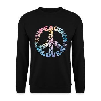 Groovy Tie Dye Friedens Liebeszeichen Retro Hippie - Unisex Pullover - Schwarz - Vorne - Alina (178cm) & Michal (187cm)