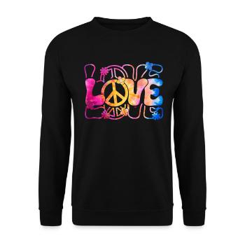 Groovy Tie Dye Friedens Liebeszeichen Retro Hippie - Unisex Pullover - Schwarz - Vorne - Alina (178cm) & Michal (187cm)