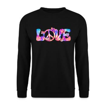 Groovy Tie Dye Friedens Liebeszeichen Retro Hippie - Unisex Pullover - Schwarz - Vorne - Alina (178cm) & Michal (187cm)