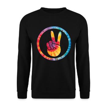 Groovy Tie Dye Friedens Liebeszeichen Retro Hippie - Unisex Pullover - Schwarz - Vorne - Alina (178cm) & Michal (187cm)