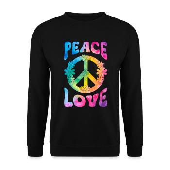 Groovy Tie Dye Friedens Liebeszeichen Retro Hippie - Unisex Pullover - Schwarz - Vorne - Alina (178cm) & Michal (187cm)