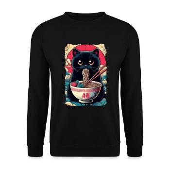 Katzen Ramen Nudel Japaner Anime Manga Kawaii - Unisex Pullover - Schwarz - Vorne - Alina (178cm) & Michal (187cm)