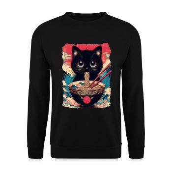 Katzen Ramen Nudel Japaner Anime Manga Kawaii - Unisex Pullover - Schwarz - Vorne - Alina (178cm) & Michal (187cm)