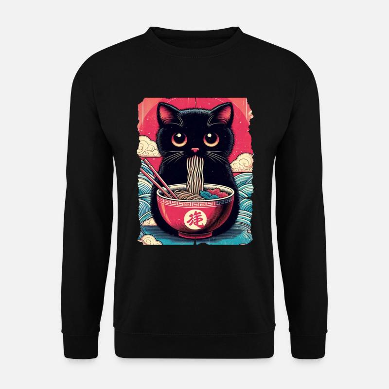 Katzen Ramen Nudel Japaner Anime Manga Kawaii - Unisex Pullover - Schwarz