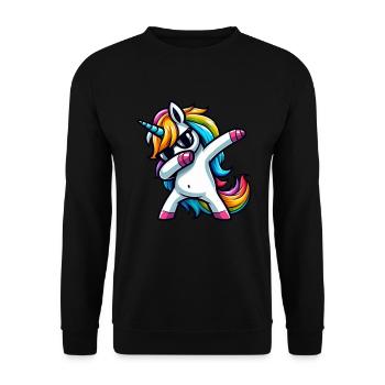 Einhorn Tupfende Überraschung Regenbogenmädchen - Unisex Pullover - Schwarz - Vorne - Alina (178cm) & Michal (187cm)