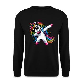 Einhorn Tupfende Überraschung Regenbogenmädchen - Unisex Pullover - Schwarz - Vorne - Alina (178cm) & Michal (187cm)