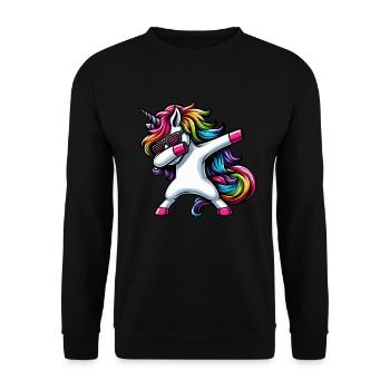 Einhorn Tupfende Überraschung Regenbogenmädchen - Unisex Pullover - Schwarz - Vorne - Alina (178cm) & Michal (187cm)