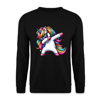 Einhorn Tupfende Überraschung Regenbogenmädchen - Unisex Pullover - Schwarz - Vorne - Alina (178cm) & Michal (187cm)
