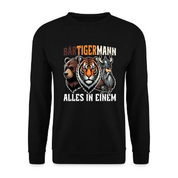 HOMME BARBU Viking barbe Homme Tigre Drôle - Sweat-shirt Unisexe - noir - Devant - Alina (178cm) & Michal (187cm)
