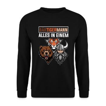 HOMME BARBU Viking barbe Homme Tigre Drôle - Sweat-shirt Unisexe - noir - Devant - Alina (178cm) & Michal (187cm)
