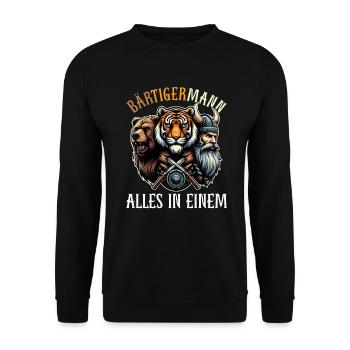 HOMME BARBU Viking barbe Homme Tigre Drôle - Sweat-shirt Unisexe - noir - Devant - Alina (178cm) & Michal (187cm)